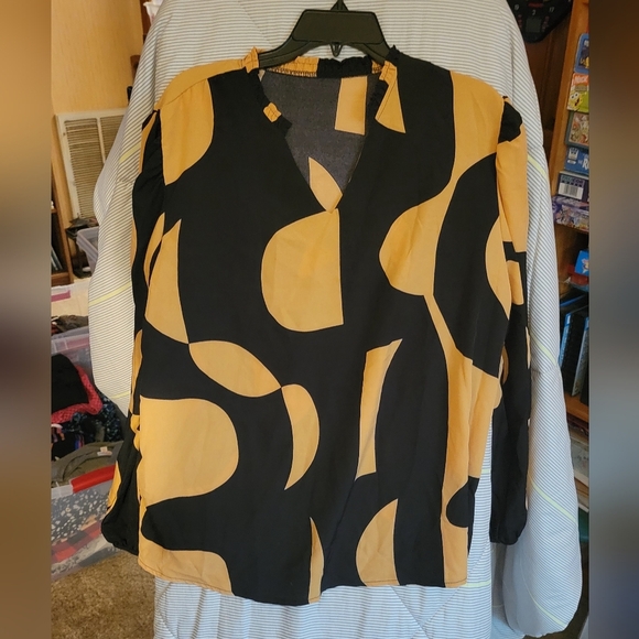 Shein Retro Yellow Black Ruffled Neckline 2XL Brand New - Picture 1 of 5